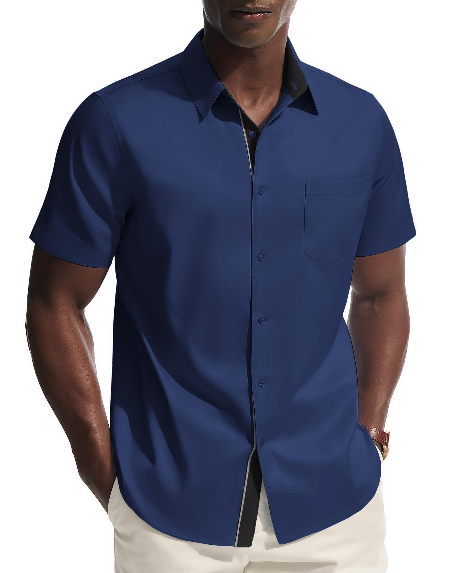 PJ PAUL JONES Mens Dress Shirt Short Sleeve Button Down Shirts Wrinkle-Free Business Casual Shirts with Pocket