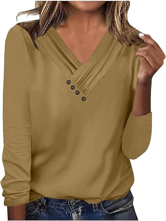 Ladies Fall Tops 2024 V Neck T Shirts for Women Long Sleeve Business Casual Blouses Trendy Clothes