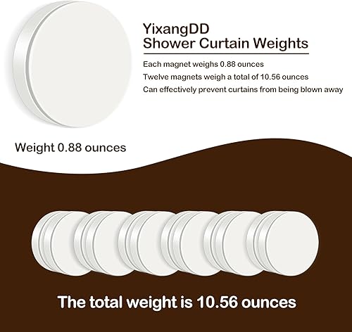 Miniatura 9 de Paquete de 16 pesos magnéticos para cortina de ducha, imanes, cubiertas de goma, resistentes para evitar que el forro de cortina sople, funciona
