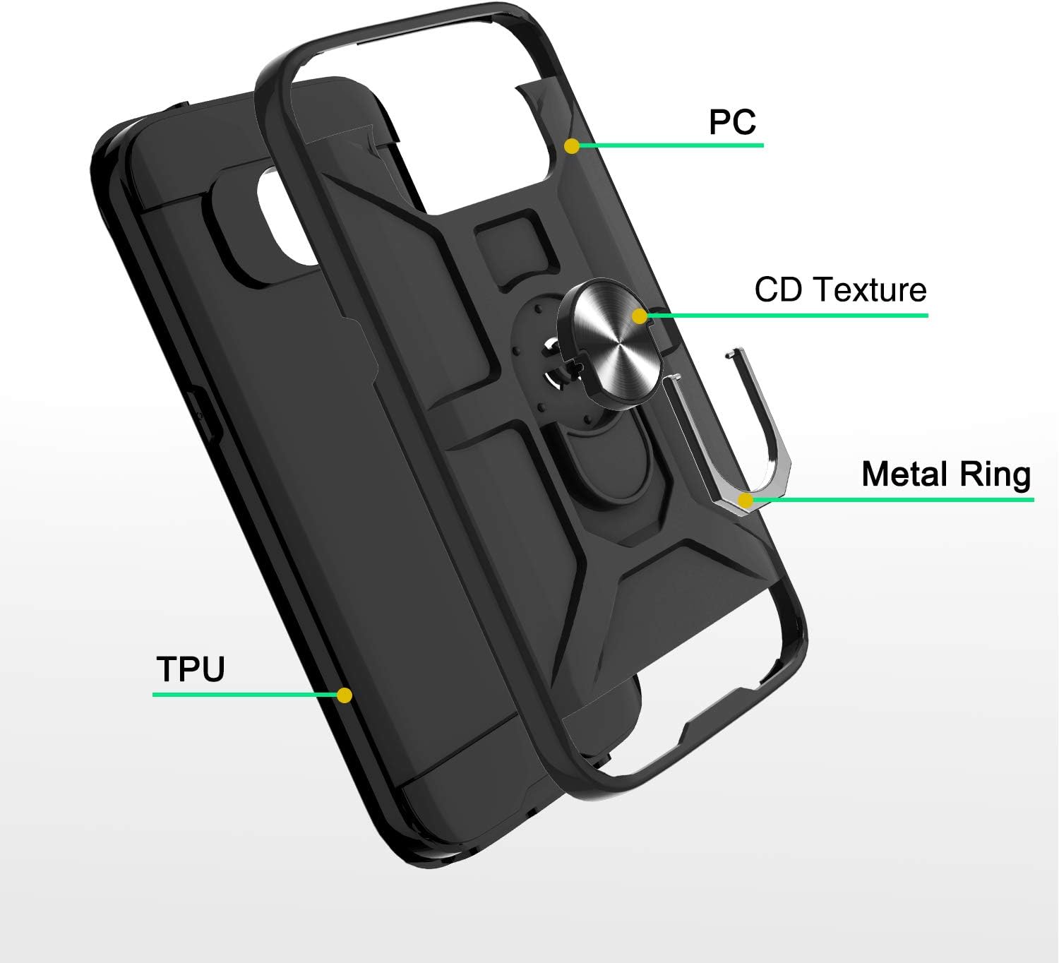 ATUMP Galaxy S7 Case with HD Screen Protector, 360° Rotation Ring Holder Kickstand [Work with Magnetic Car Mount] PC+ TPU Phone Case for Samsung Galaxy S7, Black