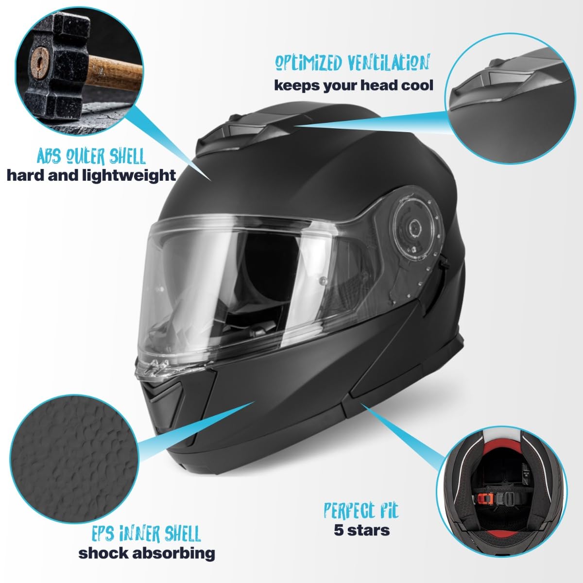 VINZ Busan Casco Modular con Visera Solar | Casco Moto & Scooter & Ciclomotor | ECE 22.06 Homologado | En Tamaño XS - XXL | para Hombre y Mujer - 5