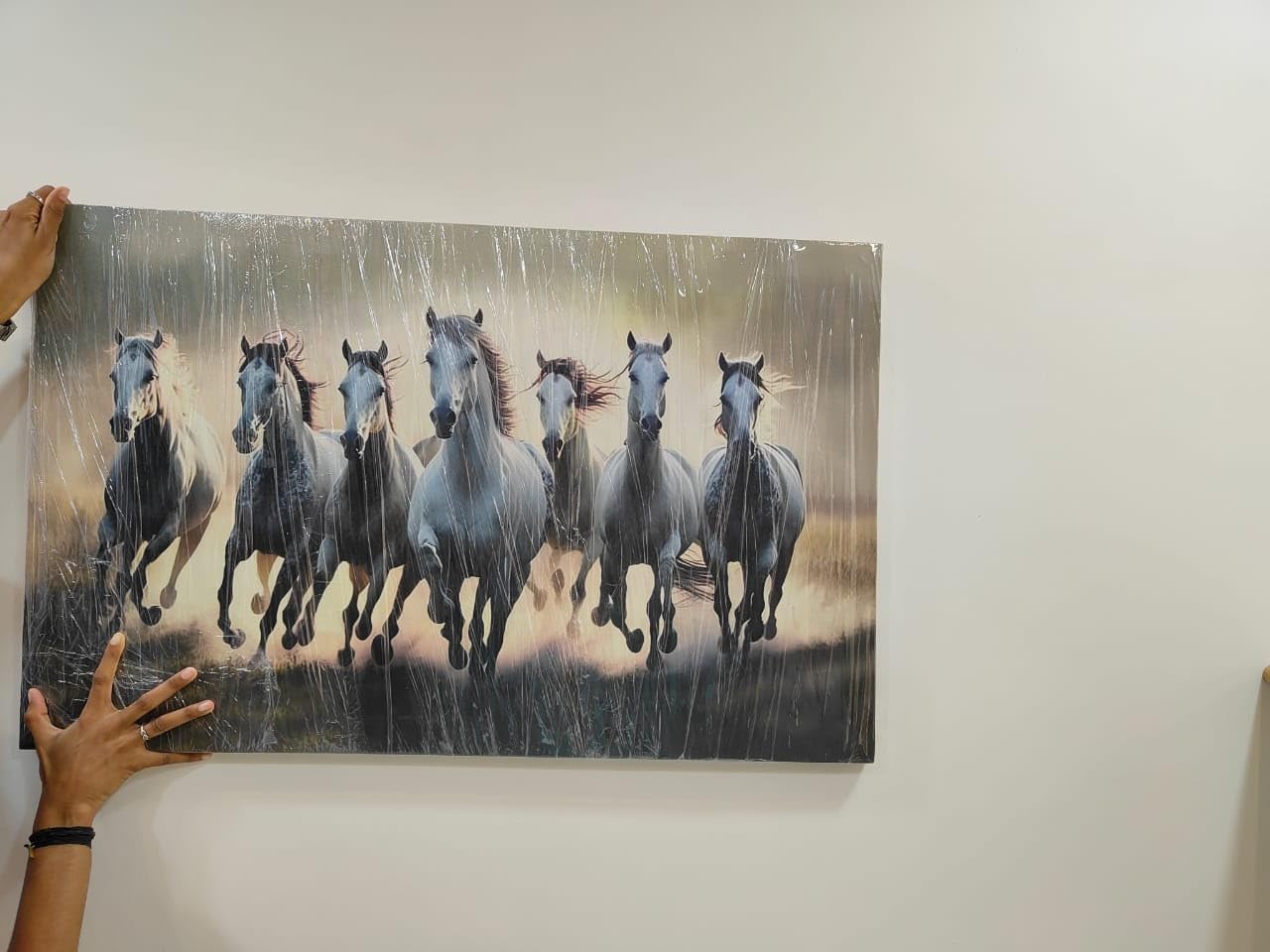 Nozvera 7 Horses Wall Decor Vastu Photo Frame Painting With Rising Sun