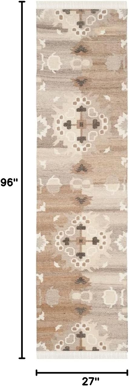 Handmade Gray Wool and Viscose Runner Rug