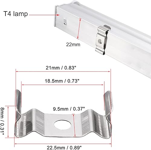 Miniatura 4 de uxcell T4 Clips Soporte para tubo de luz LED, tubo fluorescente LED, acero al manganeso niquelado, paquete de 15