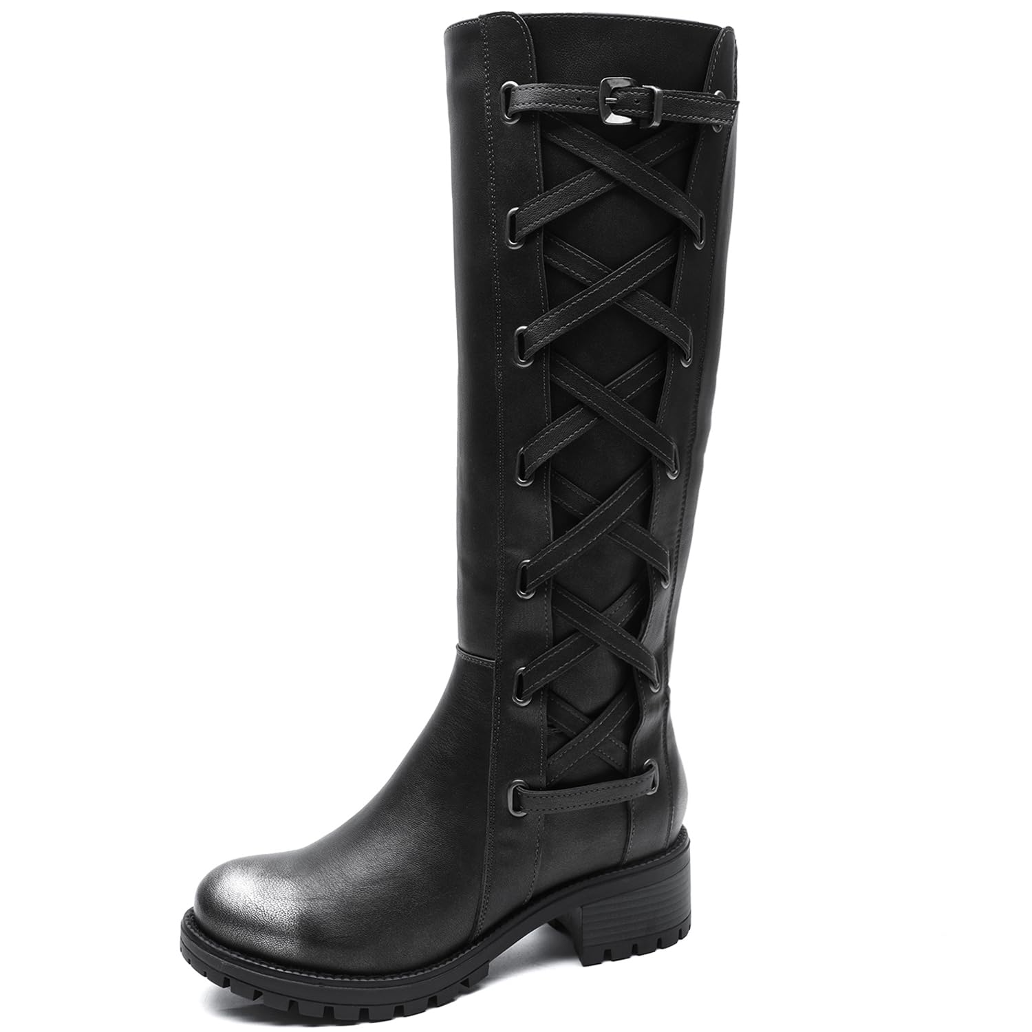 GLOBALWIN Women's Boots Back Lace Up Fall Winter Fashion Knee High Boots For Women