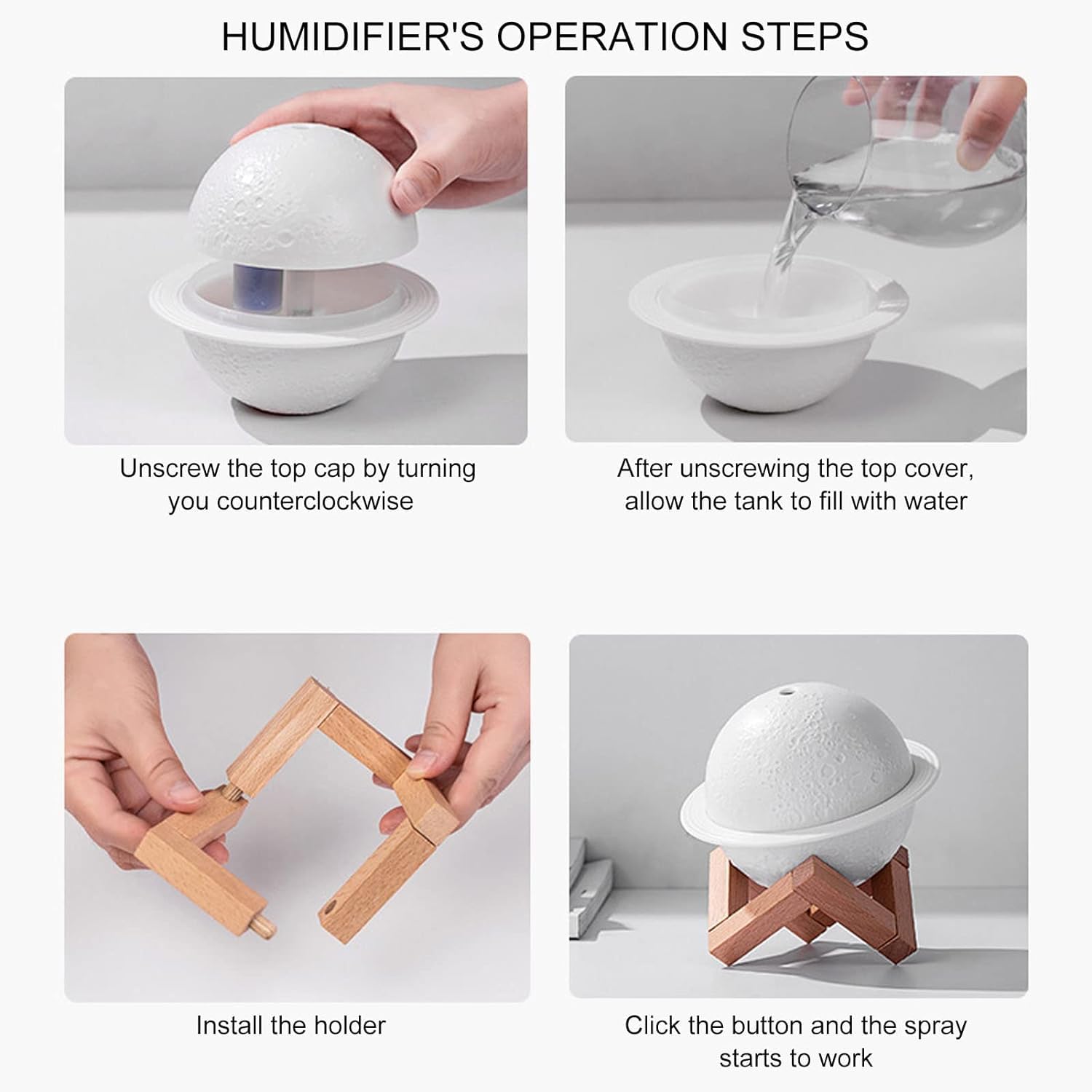 per Uso Domestico Umidificatore Creativo for Luce planetaria, Luce Notturna a LED, Luce Notturna 2 in 1, umidificatore USB con Luce lunare