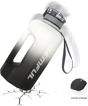 GEMFUL Half Gallon Water Bottle with Time Marker 74oz BPA-Free Leakproof Jug for Gym Workout 2.2L Large Capacity (White/Black no Straw)