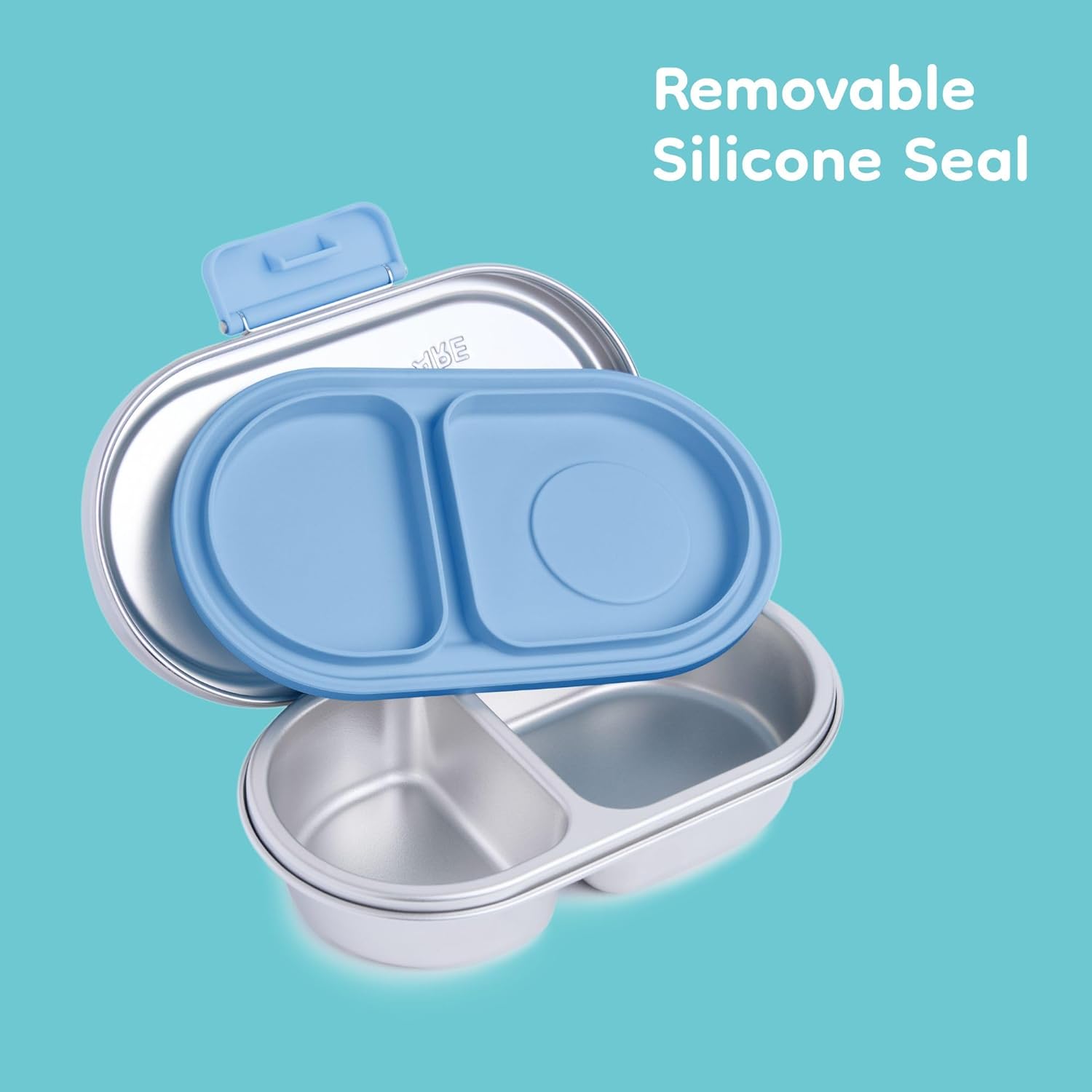 Good Bare Stainless Steel Snack Container for Kids – 2 Compartment Metal Bento Box, Leakproof, Non-Toxic, Easy-Open Latch, Dishwasher Safe, Small Snack Pack, Perfect for On-the-Go (Sky Blue)