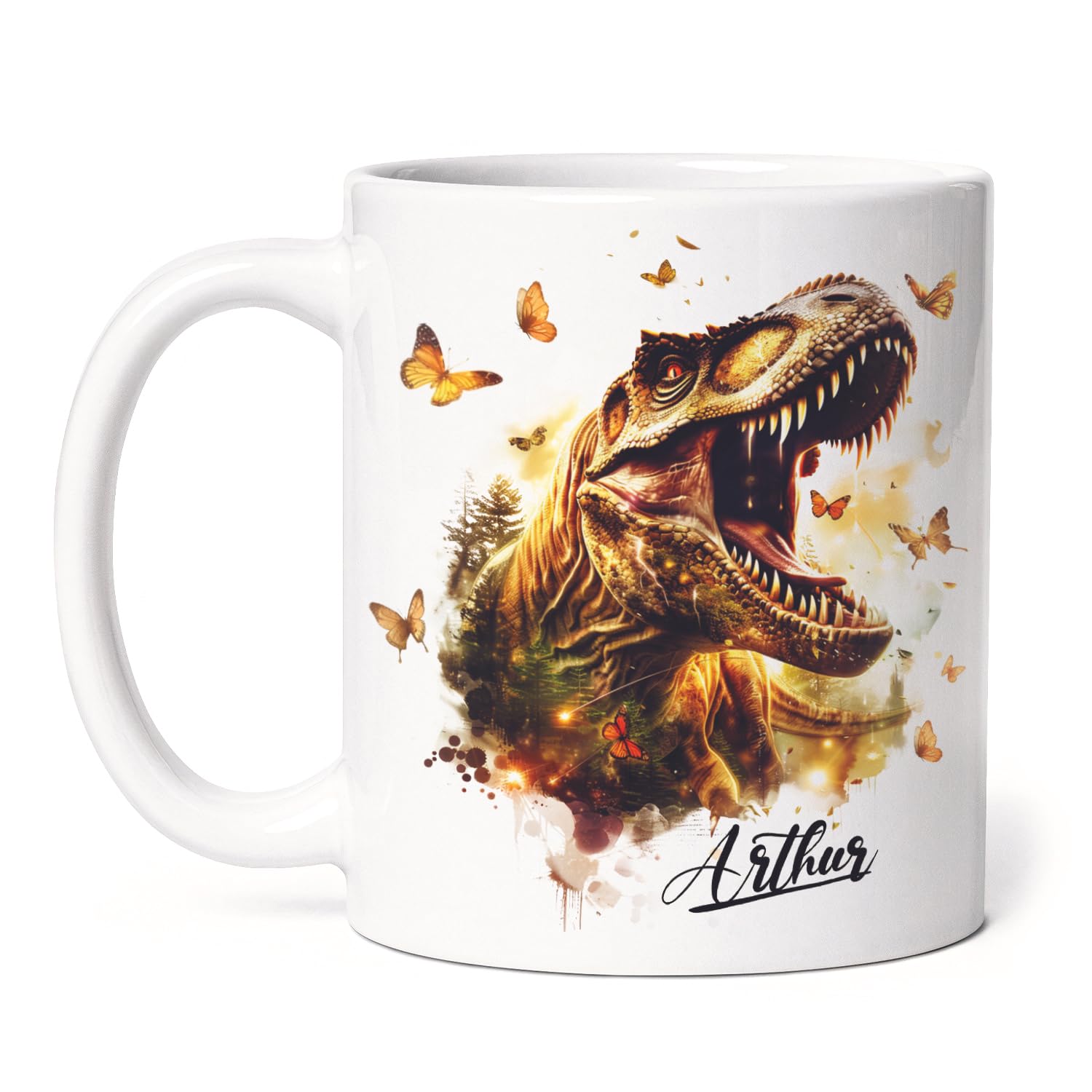 Custom Name Dinosaur Coffee Mug - Personalized Ceramic Mug With Watercolor Art, 11oz Or 15oz - View #10