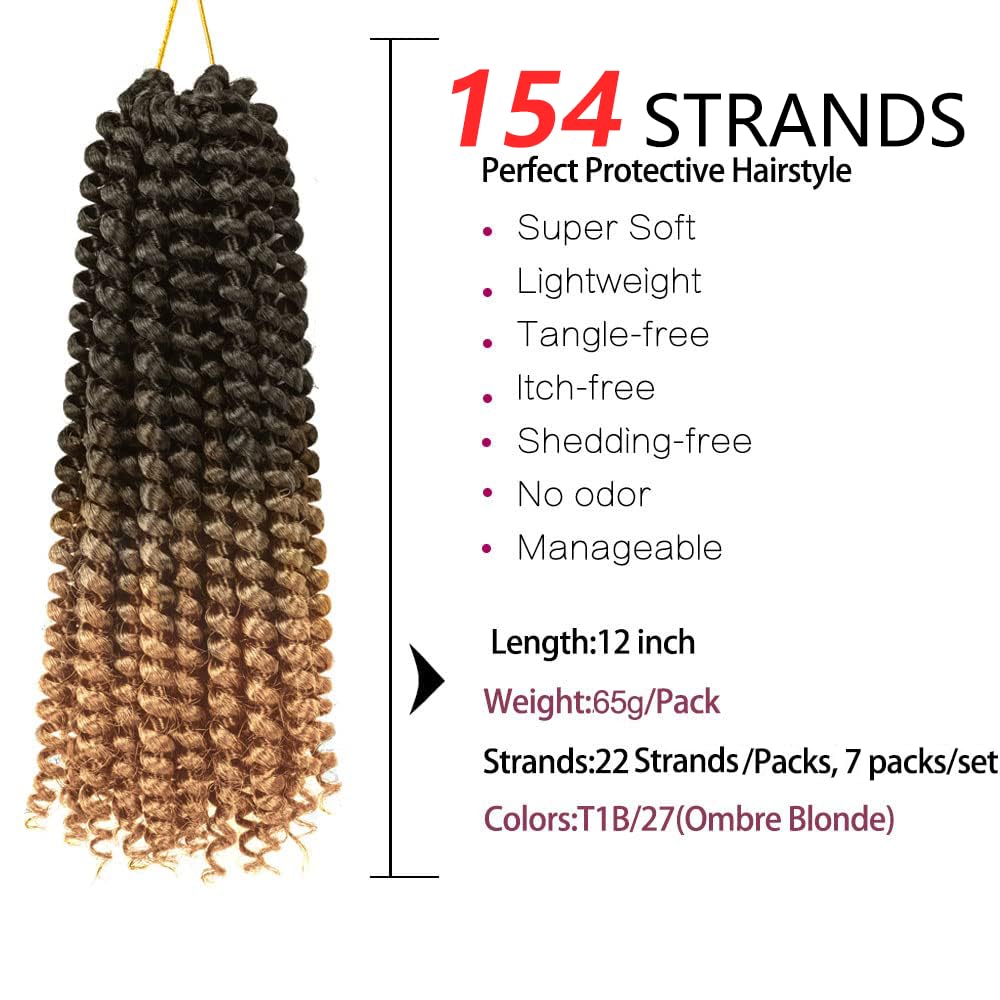 Passion Twist Hair, 7 confezioni 12 pollici Passion Twist Pelo Sintetico For África Trenzas YDDM Passion Twist Crochet Hair Water Wave Crochet Twist Hair Crochet Estensioni Sintetiche T1B-27#