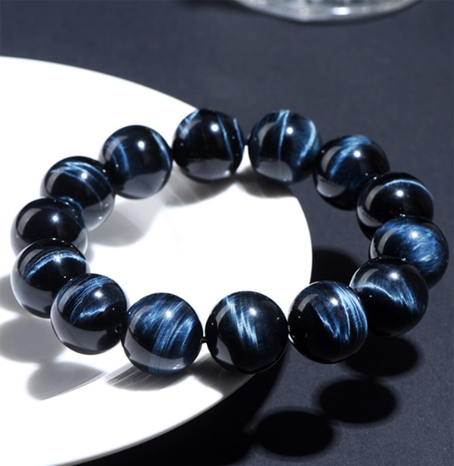 Natürliche Edelstein Stretch Armbänder,Blaues Tigerauge Herren Armband,Handgemachte Naturstein Chakra Reiki Armbänder,Bringt Glück Reichtum Mut,12mm