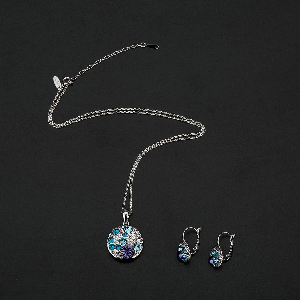 EVEVIC Austrian Crystals Round Disc Pendant Necklace Earrings for Women 14K Gold Plated Hypoallergenic Jewelry Sets - Image 5