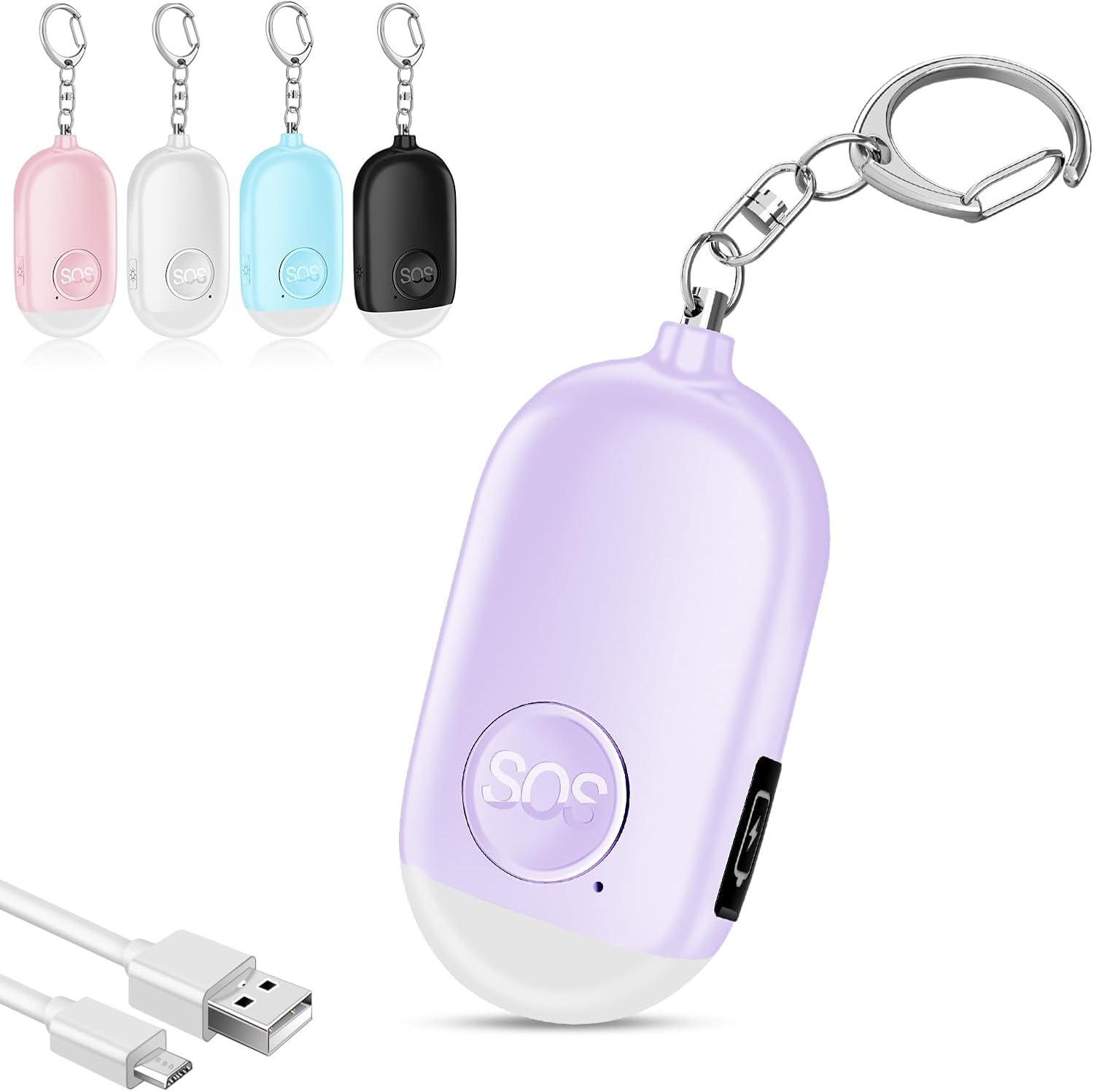 Hion Private Security Alarm for Ladies, Rechargeable 130dB Self Protection Alarm Keychain with LED Flashlight, Emergency Secure Sound Safety for Kids Aged School Ladies Males, Purple