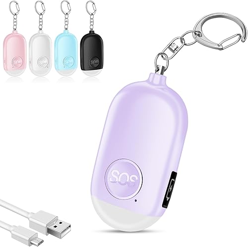 Hion Alarma de seguridad personal para mujeres, recargable de 130 dB, llavero de alarma de autodefensa con linterna LED, seguridad sonora segura de