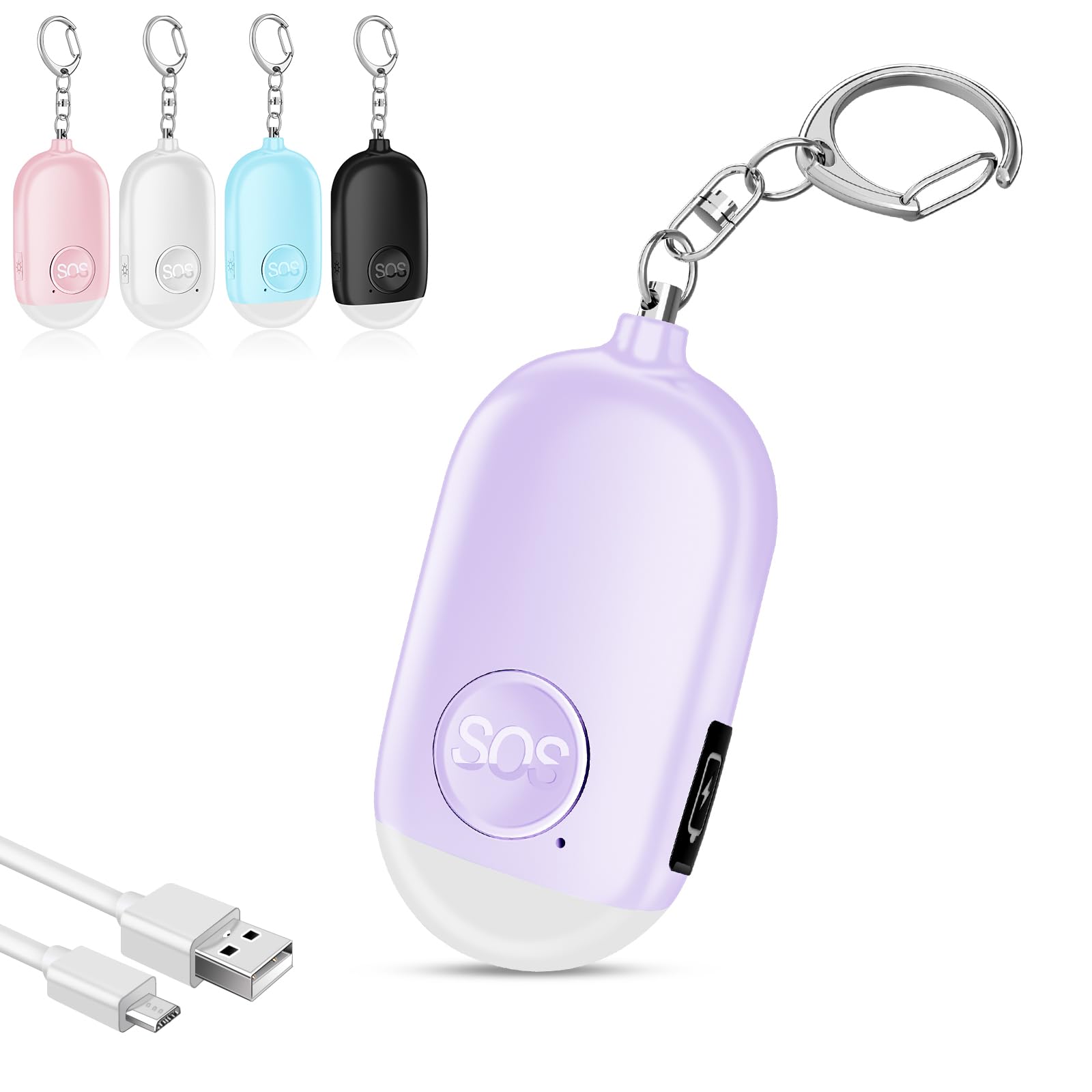 Hion Taschenalarm Frauen,130DB Wiederaufladbar Persönlicher Selbstverteidigung Alarm mit LED-Beleuchtung,Panikalarm Handtaschenalarm Schlüsselanhänger für Frauen,Kinder,ältere Menschen（Violett）