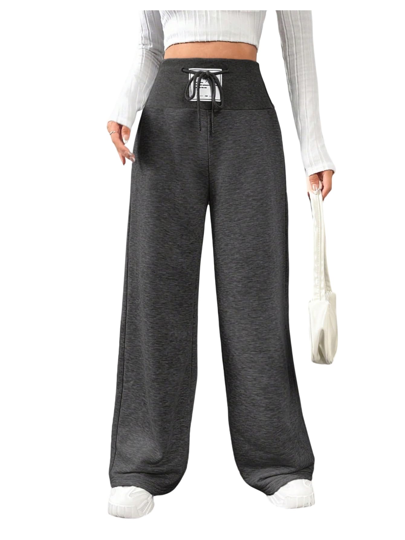 Floerns Womens Wide Leg Pants High Rise Elastic Waist Drawstring Casual Loose Trousers