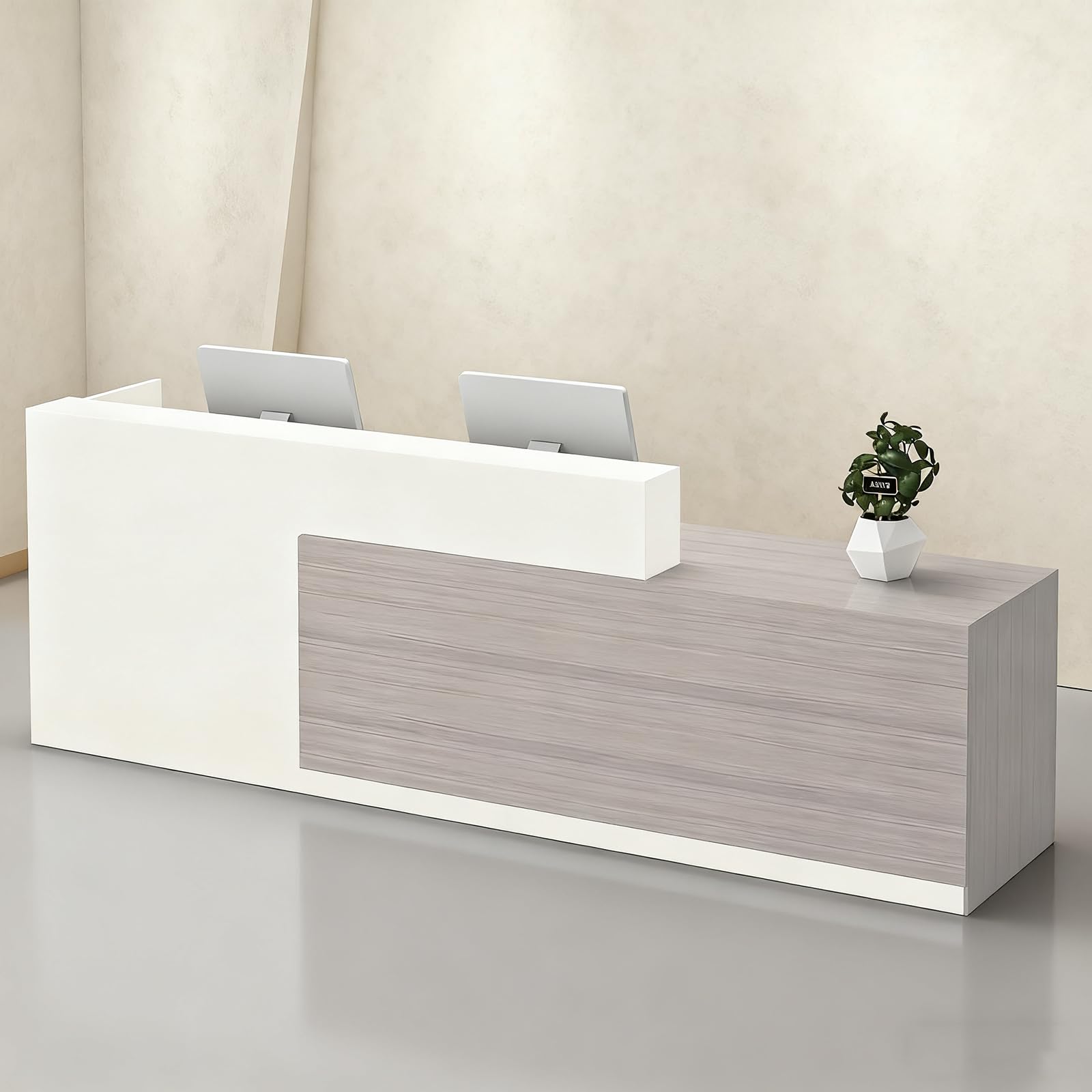 Empfangstheke mit Schublade und offenen Ablagen, Moderne Rezeptionstheke 100–240 cm für Büro, Geschäft, Friseursalon