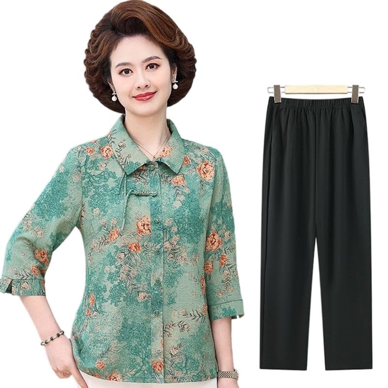 Traje de mujer antiarrugas de dos piezas con estampado floral sofisticado 3