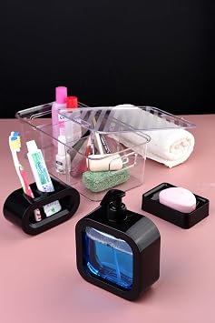Modern Tasar m 4 Par a Banyo Aksesuar Seti modern hafif l ks y kama kab  Banyo Aksesuarlar  Banyo Seti Losyon  i eleri, Di  F r as  Tutaca , Di  Kupas , Sabunluk siyah