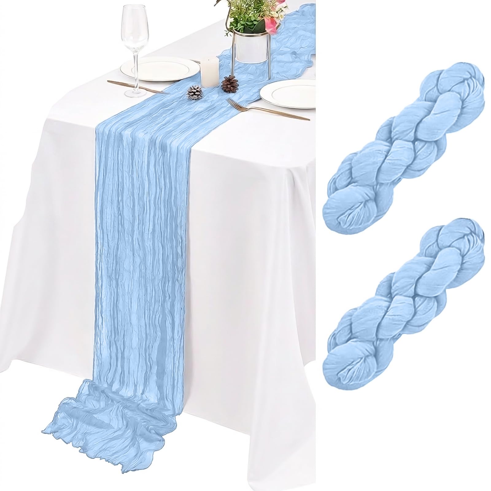 Lumaycens 2 Pack Light Blue Table Runner 45×275cm Cheesecloth Table Runner