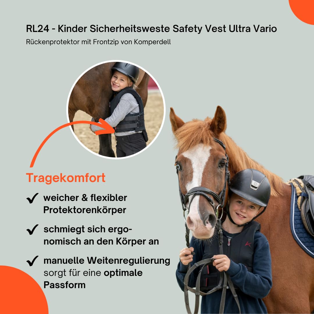 Komperdell RL24 Kinder Sicherheitsweste Safety Vest Ultra Vario Rückenprotektor Frontzip Protektorenweste Schwarz Gr. 116-164
