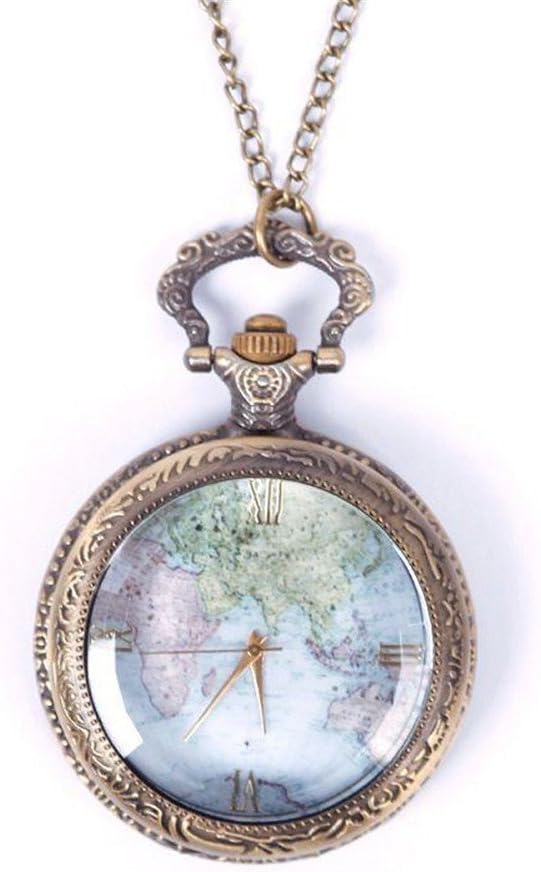 Eachbid Smart Applied Vintage Retro World Map Pattern Quartz Chain Pendant Pocket Watch Necklace 02
