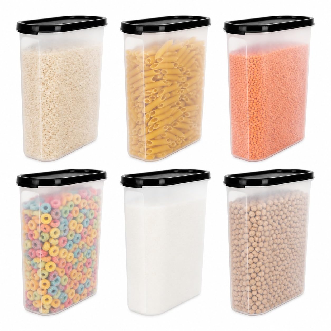 Cutting EDGE Sello antimicrobiano | Recipientes de almacenamiento con protección antibacteriana ovalados | Cocina modular | para Harina, Modular, 2400ml, Juego de 6, Negro