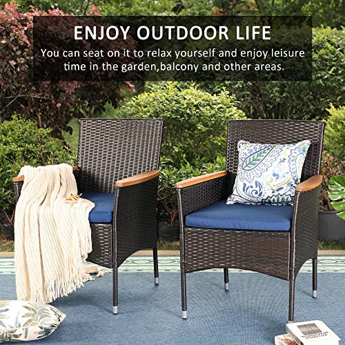 Image of MFSTUDIO Patio Outdoor Wicker Chairs, Woven Rattan Patio Dining Chairs Set of 2, Oversized 2 Outdoor Dining Chairs with Cushions Armrests for Outside Table