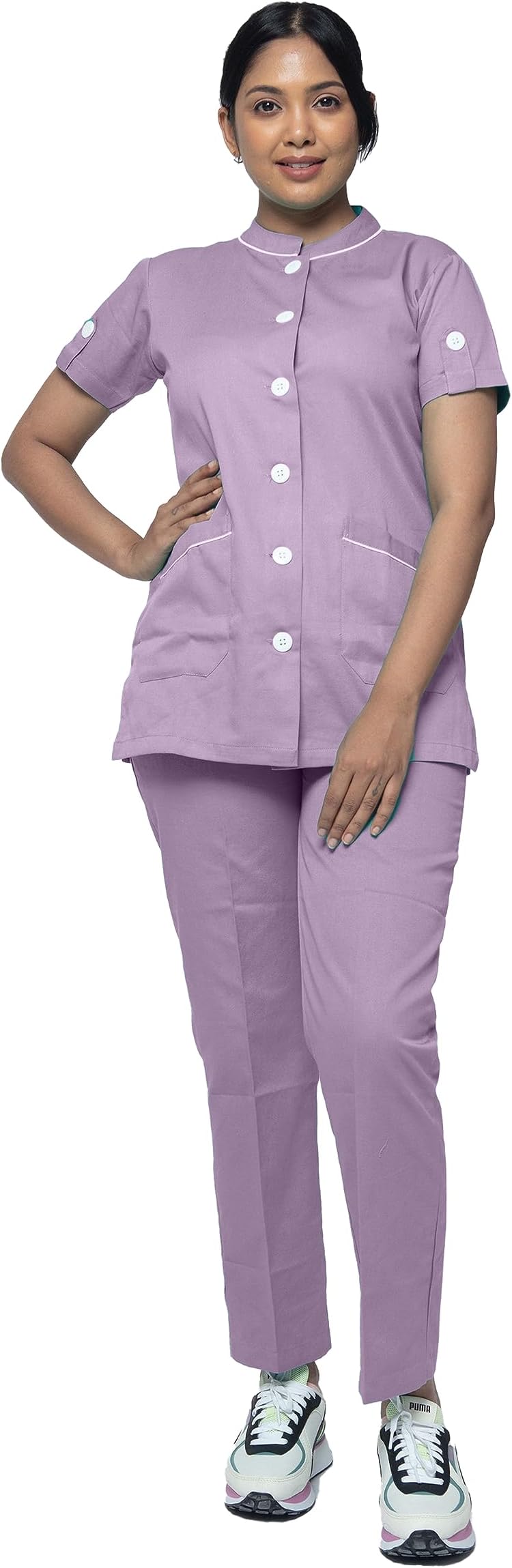 UNIFORM CRAFT Cotton Twill Nurse Uniforms - Ideal for Medical scrubs for Women | Scrub suit for Women | Scrub Suit for Nurses | Hospital Uniform, NT11 Light Purple_L
