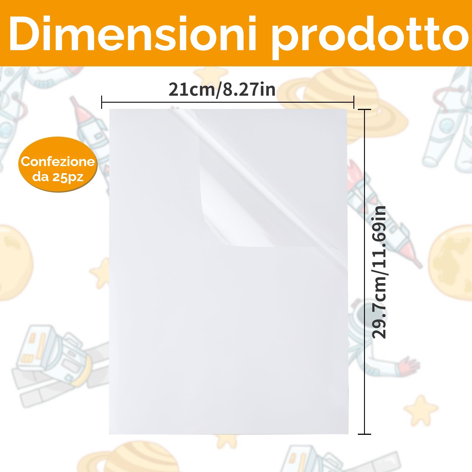 Carta adesiva trasparente stampabile A4 25 fogli, pellicola per stampanti laser e a getto d'inchiostro