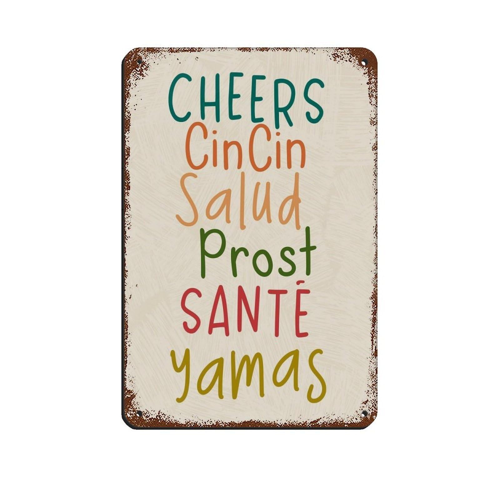 Cheers Poster, Cin Cin, Yamas, Salud, Prost, Sante Tin Sign Vintage Metal Pub Club Cafe Bar Home Wall Art Decoration Poster Retro 8x12inch(20x30cm)