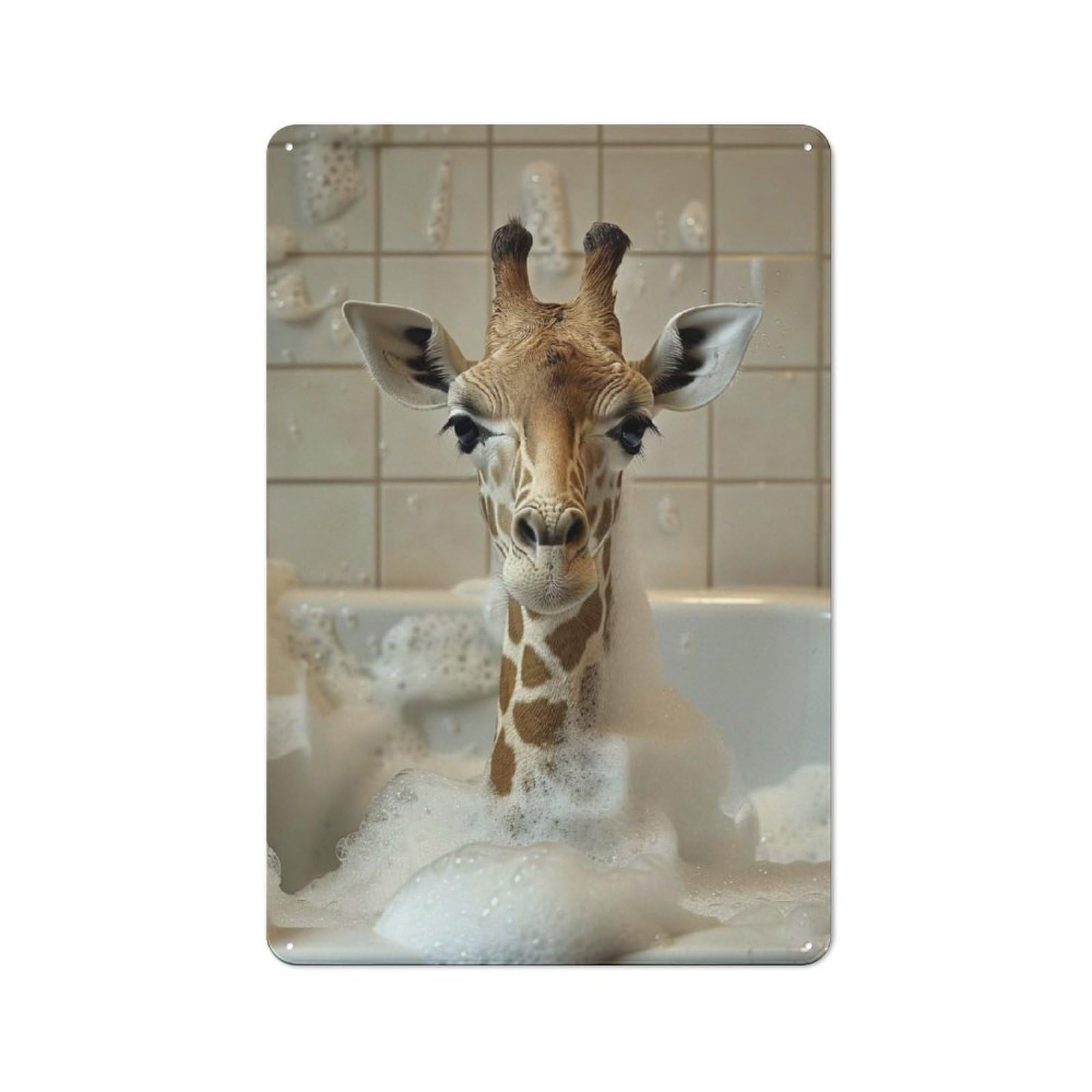 Junmoney Style-6 Giraffe In A Bubble Bath Urban Metal Wall Decor 30X20cm, Metal Wall Art Sign For Loft, Studio, Office Or Creative Room