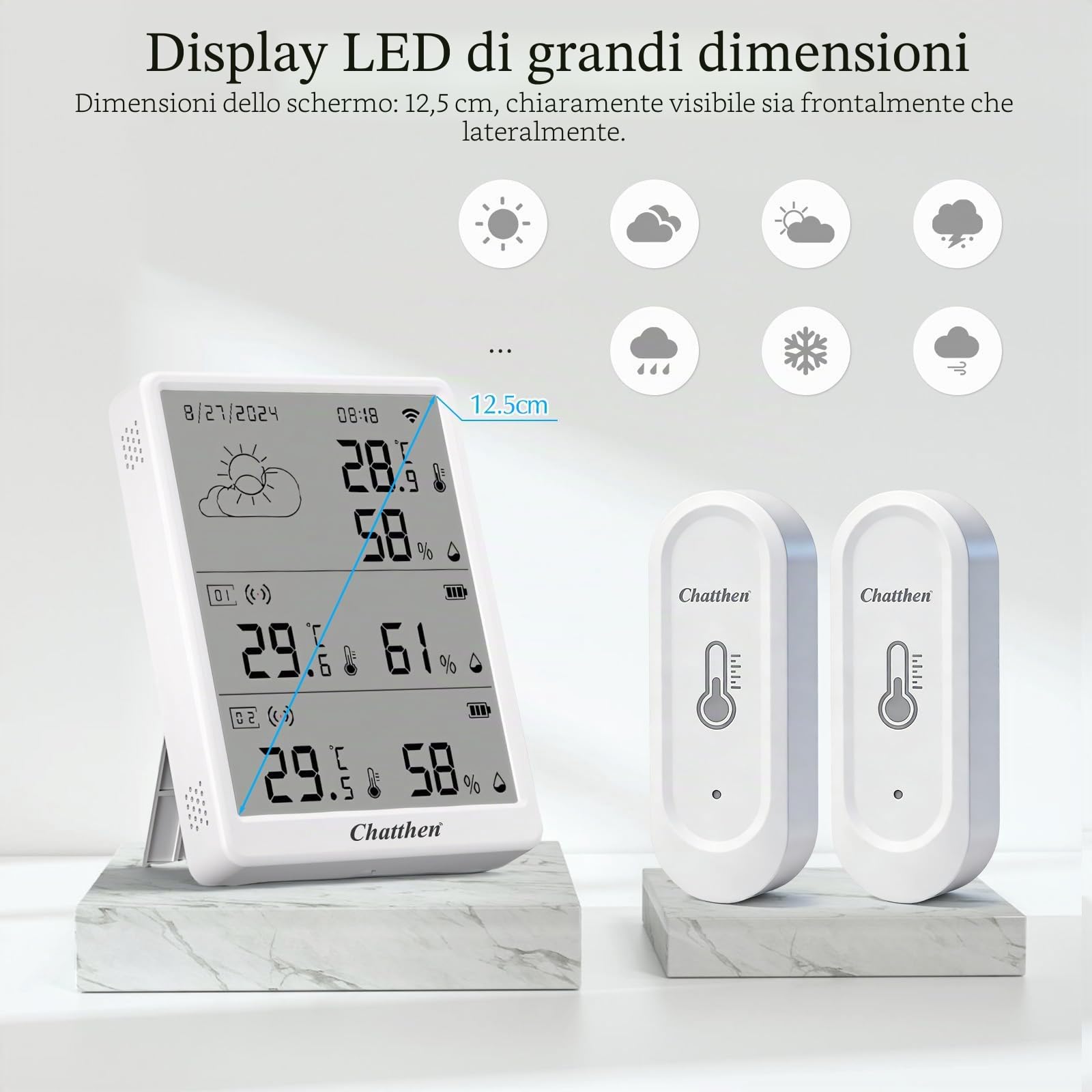 Igrometro Wifi, Termometro Esterno, Wireless 100m Range, Tuya APP Data Storage e Calibrazione, Temperatura e Umidità Monitor, 2 Sensori e 1 Base Station, Compatibile con Alexa