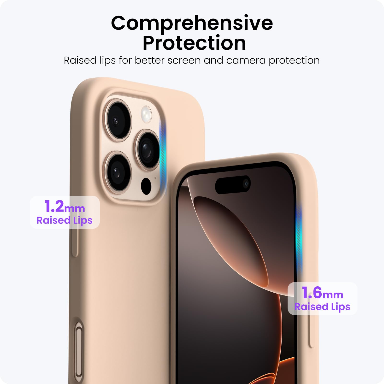 ORNARTO Cover per iPhone 16 Pro Custodia Sottile 6,3 Pollici, Morbido Silicone Liquido Protezione Cover, in Gomma Gel Morbida con Fodera in Microfibra-Marrone Chiaro