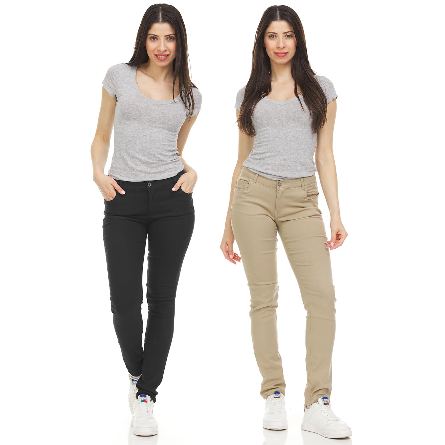 Galaxy by Harvic 2-Pack Womens Stretch Skinny 5-Pocket Basic Chino Pants