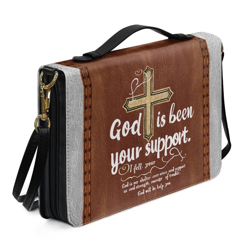 Kuiaobaty Christian Cross Pattern Bible Case Faux Leather Bible Carrying Holder, God Saying Print Church Bag Bible Covers with Shoulder Strap — image 1