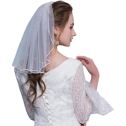 HONGMEI 1 Tier Bridal Wedding Veil Women's Short Vails with Rhinestone for Wedding Bachelorette Party First Communion