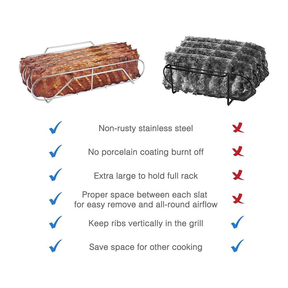 Supporto per arrostire in acciaio , supporto a costine per grigliare, barbecue e fumo, supporto a costine per barbecue per affumicatore a gas C