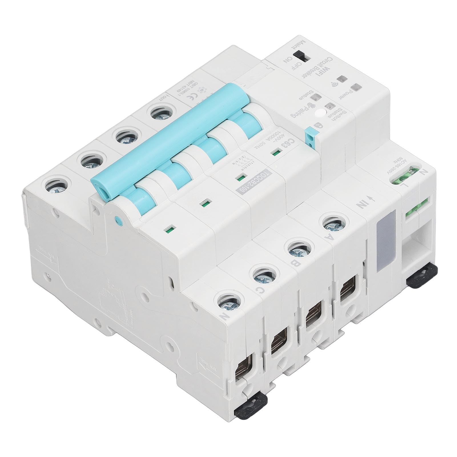 Smart WiFi Wireless Circuit Breaker DIN Rail Elettricità Monitor Interruttore per Elettrodomestici 4P 145 a 295V 63A