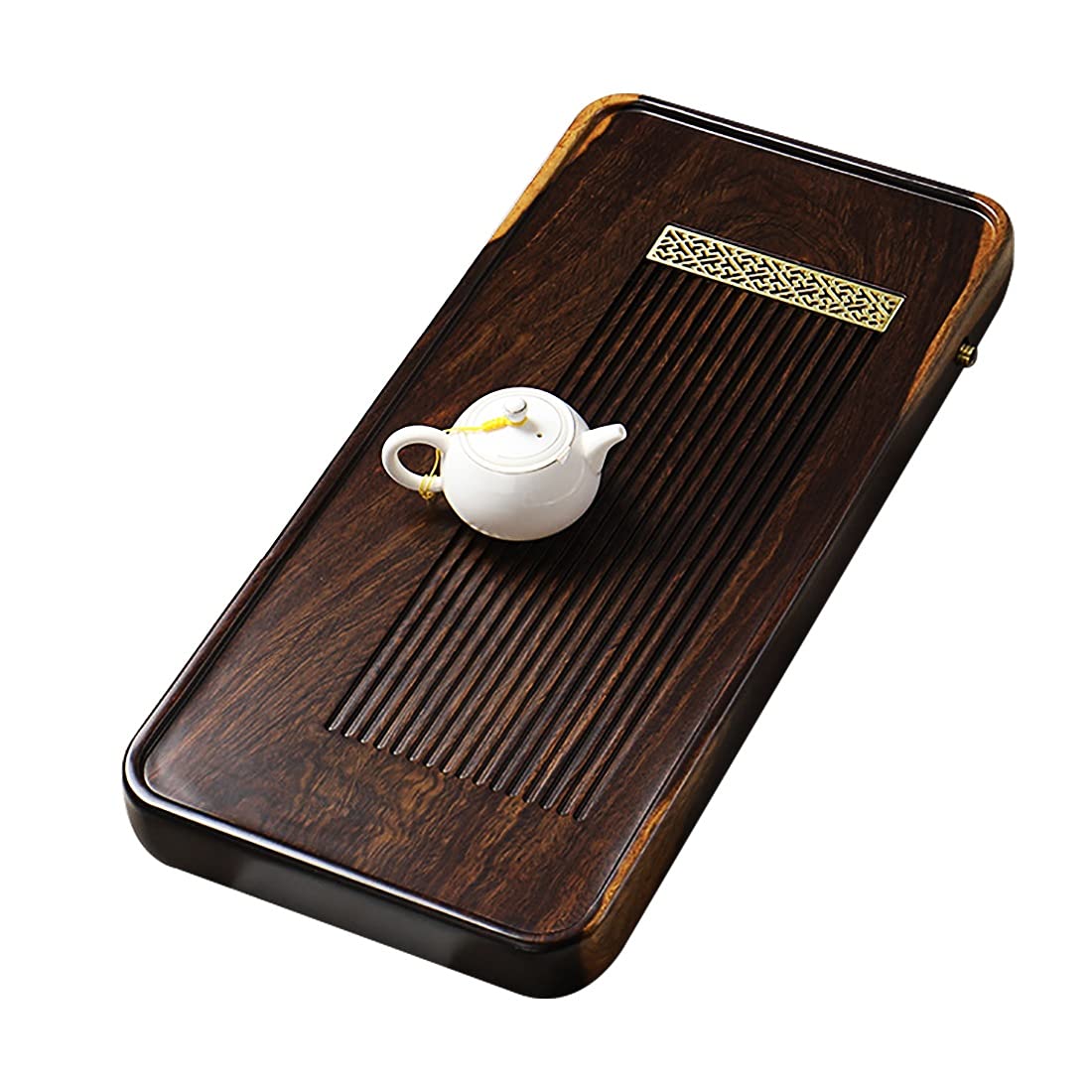 Plateau À Thé en Bois Massif avec Système De Drainage, Style Japonais/Chinois, pour Table De Thé Gongfu, Design À Rayures, Évacuation Rapide De l'eau.