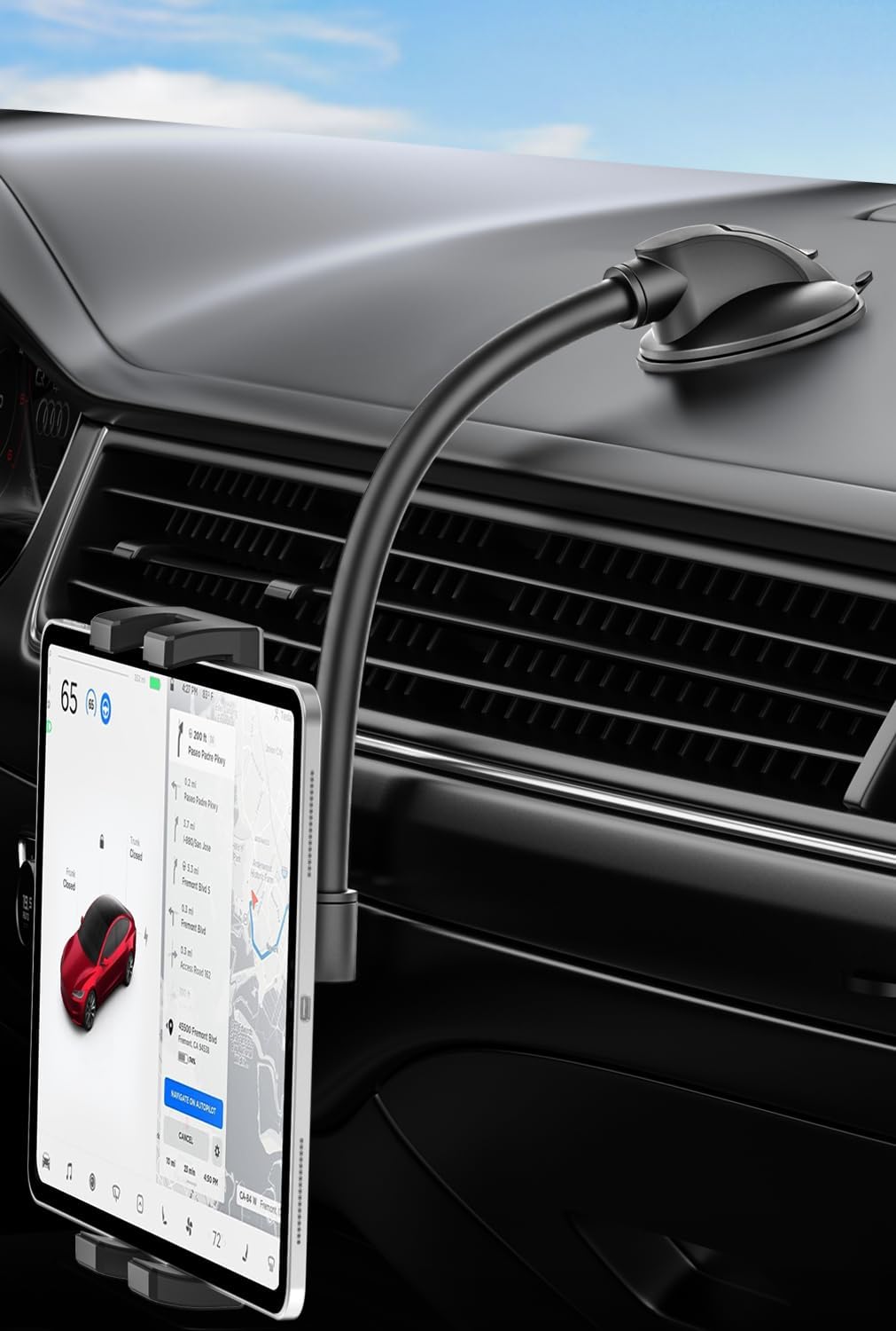 woleyi Tablet Holder for Car Dashboard - [Strong Suction Cup] Gooseneck Long Arm Car Tablet Mount, 360° Rotating Anti-Shake Stand for iPad Pro Air Mini, Galaxy Tab, Z Fold, iPhone, 4.7-11" Devices