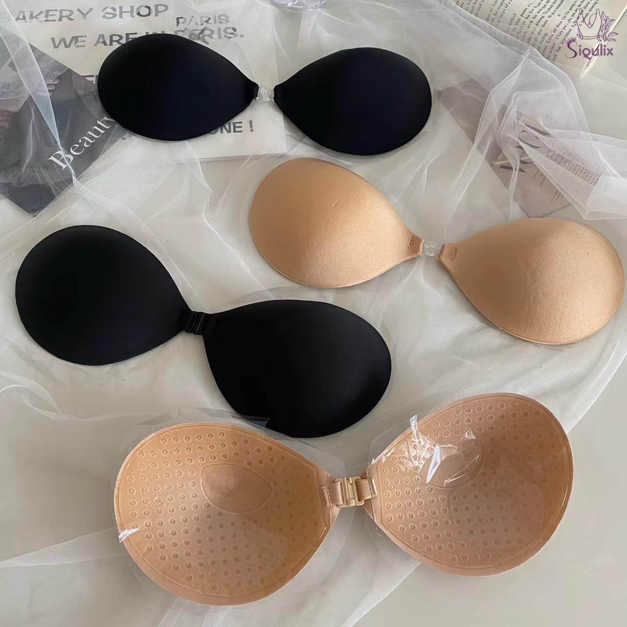 SIQULIX Women's & Girls Nipple Cover Strapless Bra 2 pcs Instant Breast Lift Sticky Bra Backless Invisible Push up Self Adhesive Bra Reusable Silicone Breast Lift Up Wire. Beige (Round Beige). 2