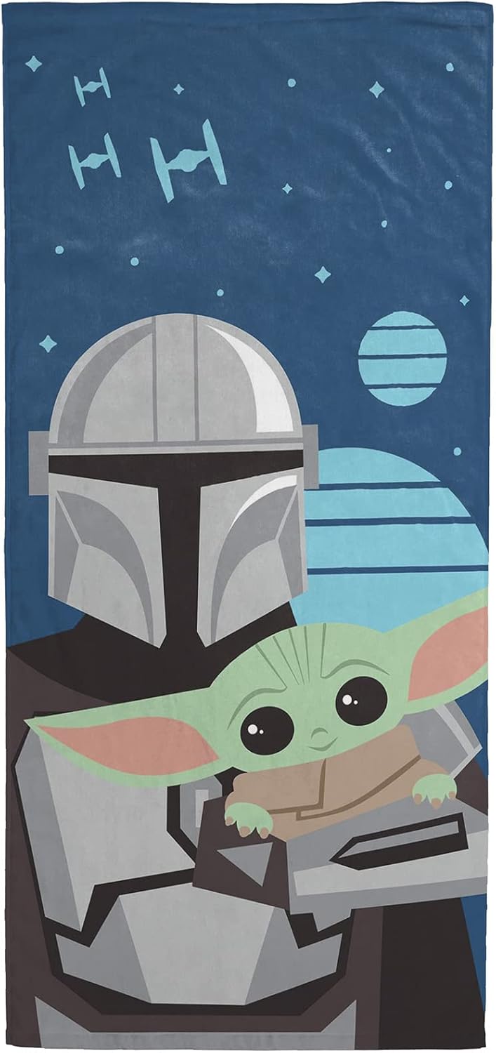 Jay Franco Star Wars The Mandalorian He's with Me Bath/Pool/Beach Towel - Super Soft & Absorbent Fade Resistant Cotton Towel Features Grogu/Baby Yoda, Measures 28 x 58 inches