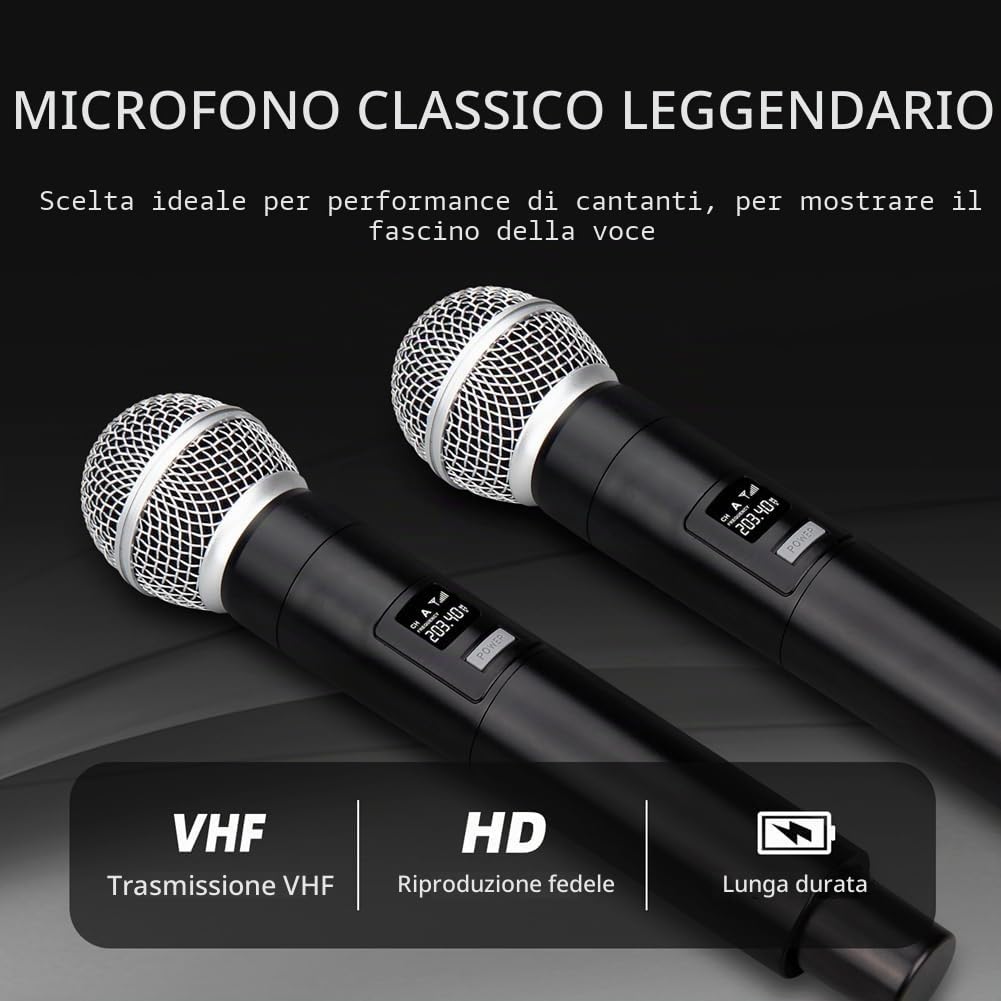 VM304 Audio Microfonico Wireless A 4 Canali Microfono Portatile Portata 80M per Karaoke Canto Set Portatile Spina UE