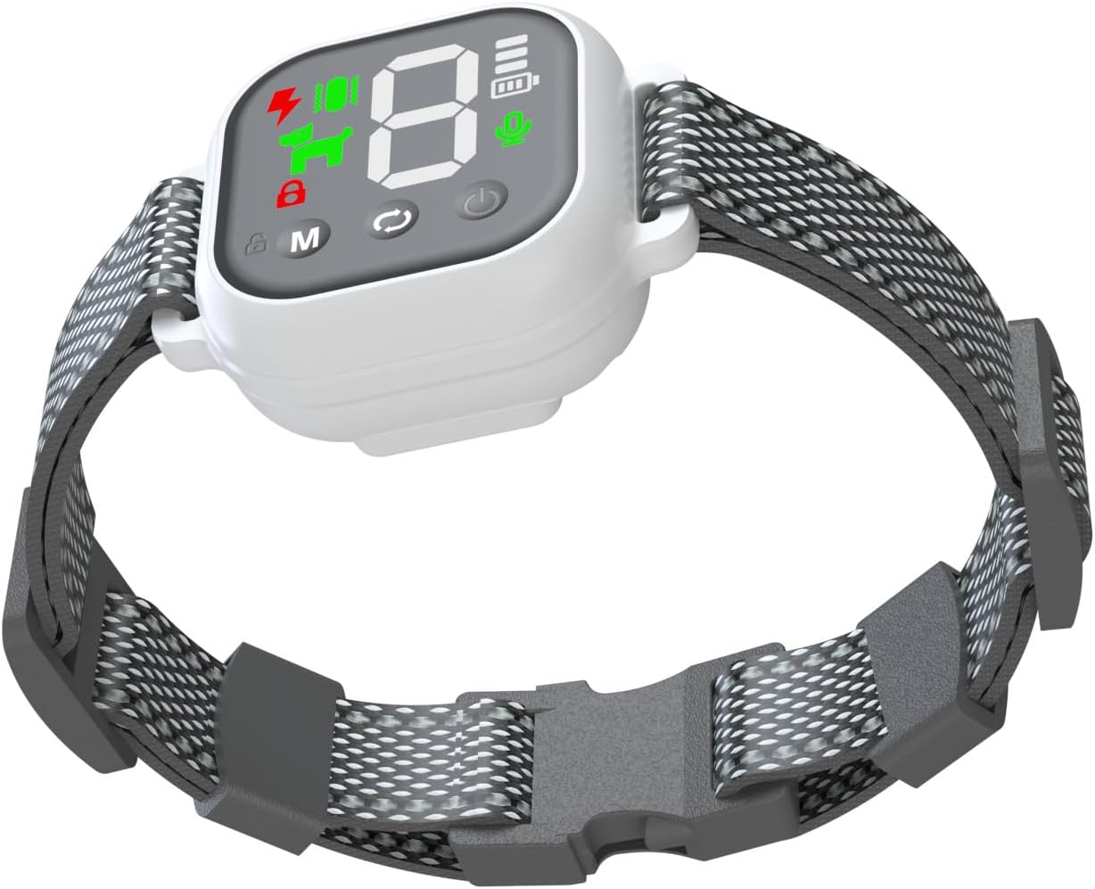Dog Anti Bark Collar, Rechargeable Smart Anti-Bark Collar, Medium Dogs, Large Dogs 10-120 Pound Anti-Bark Training Collar, 8 Adjustable Sensitivity, Stop Bark Collar with Beep Vibrating Shock (White)