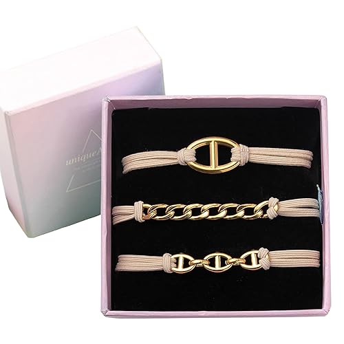 Correa para el cabello con banda elástica dorada plateada y beige 2 en 1 sin arrugas cola de caballo y elástica se ve bonita en tu muñeca y genial