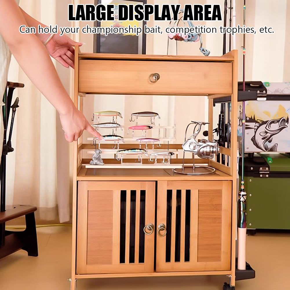 KK-GAL Rolling Fishing Rod Storage Station, Mobile Floorstandin Fishing Rod Rack, Large Capacity Vertical Fish Pole Garage Storage Holder, Dexule Fishing Gear Equipment Organizer Display Rack