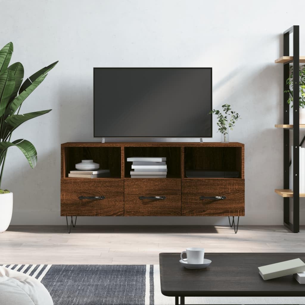 Homgoday Szafka TV Drewno inżynieryjne brązowy dąb 102x36x50 cm, szafka pod telewizor salon jadalnia stół kawowy telewizor sprzęt muzyczny szafa meble telewizor meble typ 5