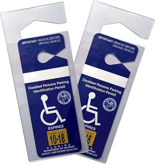 2 Pack - Clear Handicap Parking Placard Protective Holder - Rear View Mirror Disability Permit Hanger - Hard Flexible Plastic Construction - Handicapped Car Tag Cover by Specialist ID