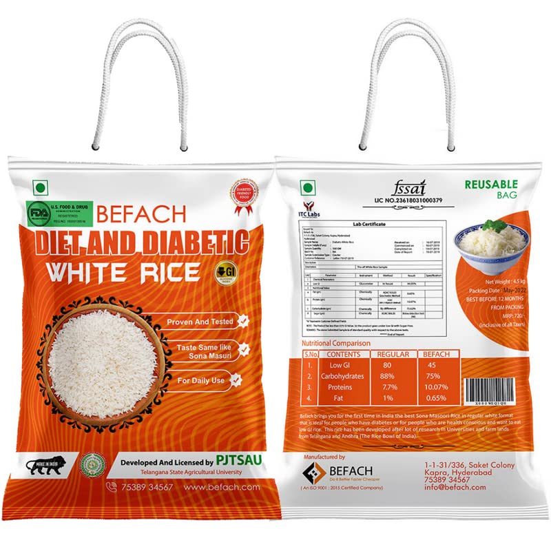 D’Cal Befach – Diet and Diabetic White Rice | Certified by National Institute of Nutrition | Low Sugar | Low GI | No Pesticides, Non GMO, Perfect for Diet & Diabetic People D’Cal Befach – Diet and Diabetic White Rice | Certified by National Institute of Nutrition | Low Sugar | Low GI | No Pesticides, Non GMO, Perfect for Diet & Diabetic People